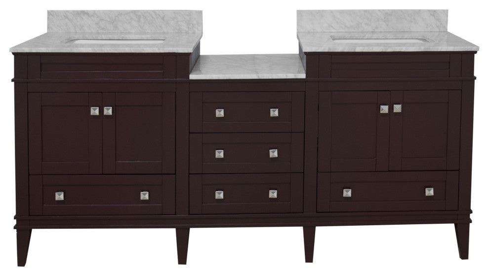 Eleanor 72" Double Bathroom Vanity, Chocolate, Carrara Marble