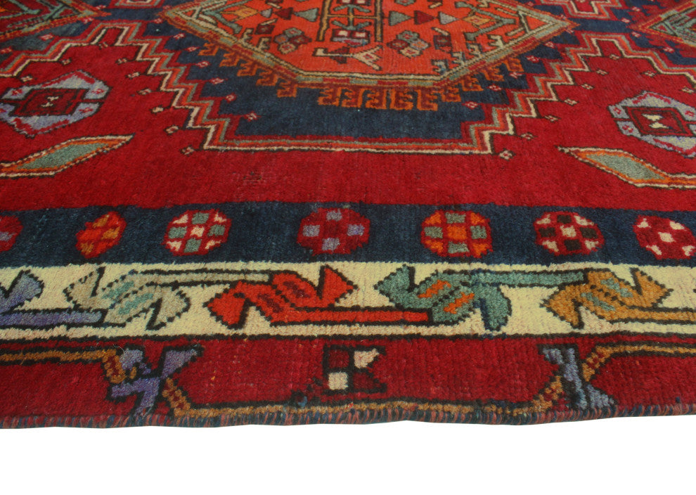 Fine Vintage Distressed Rainier Red/Navy Runner, 3'4x11'0