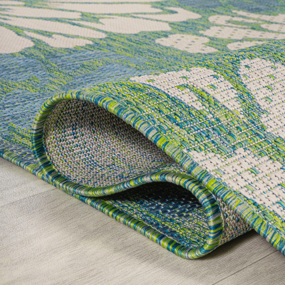 Zinnia Modern Floral Textured Weave Indoor/Outdoor, Cream/Green, 5' Round