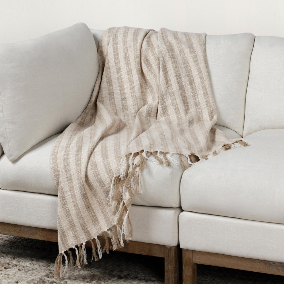 Linna 100% Cotton 50"x70" Throw Blanket Blanket, Ivory