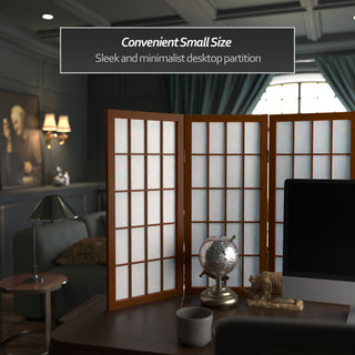 2' Tall Desktop Window Pane Shoji Screen, Walnut, 4 Panels
