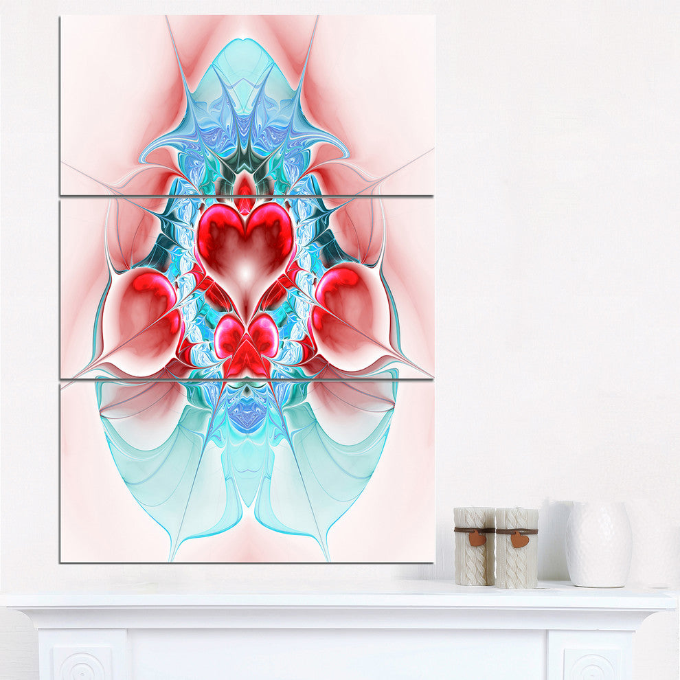 "Cold Extraterrestrial Fractal Heart Red" Metal Wall Art, 3 Panels, 28"x36"
