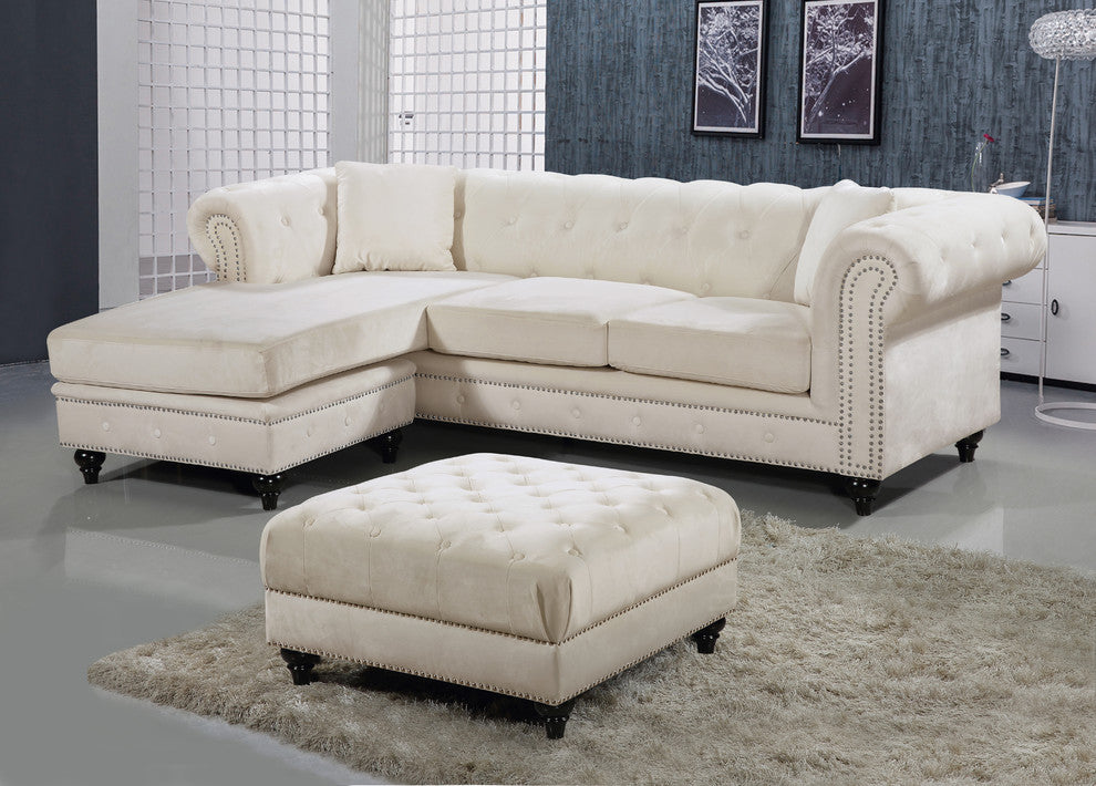 Sabrina Velvet 2-Piece Reversible Sectional, Cream