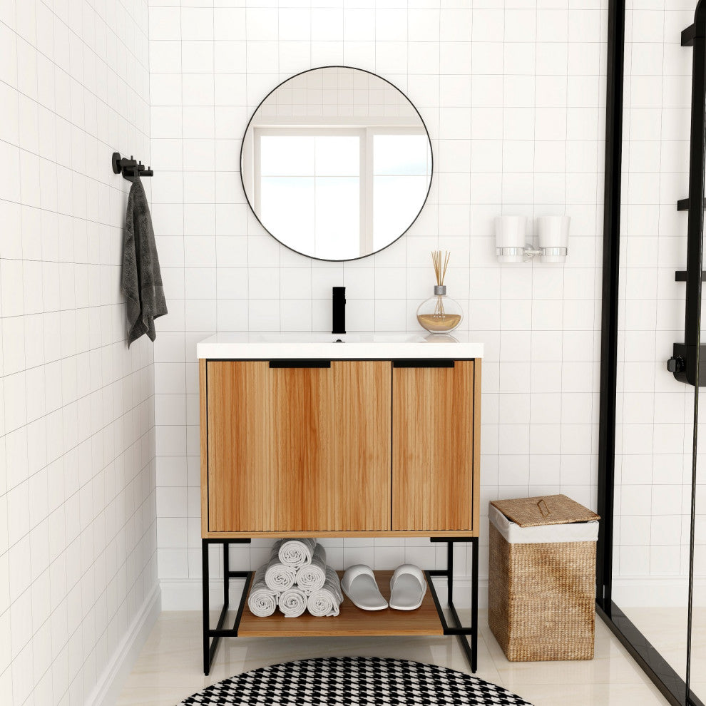 BNK Freestanding Raised Grain Bathroom Vanity With Resin Basin, Maple, 30"