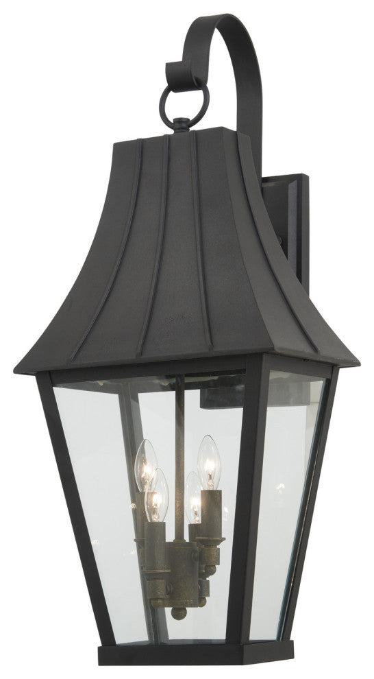 Minka Lavery Chateau Grande 4 Light Outdoor Wall Mount, Coal /Gold