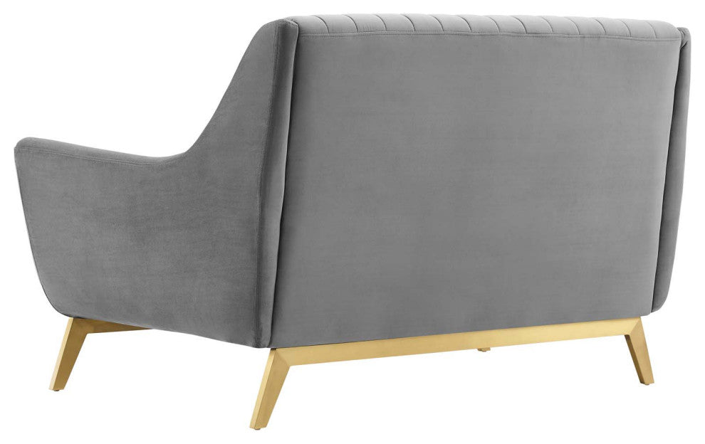 Tufted Loveseat Sofa, Velvet, Gray, Modern, Living Lounge Hotel Hospitality