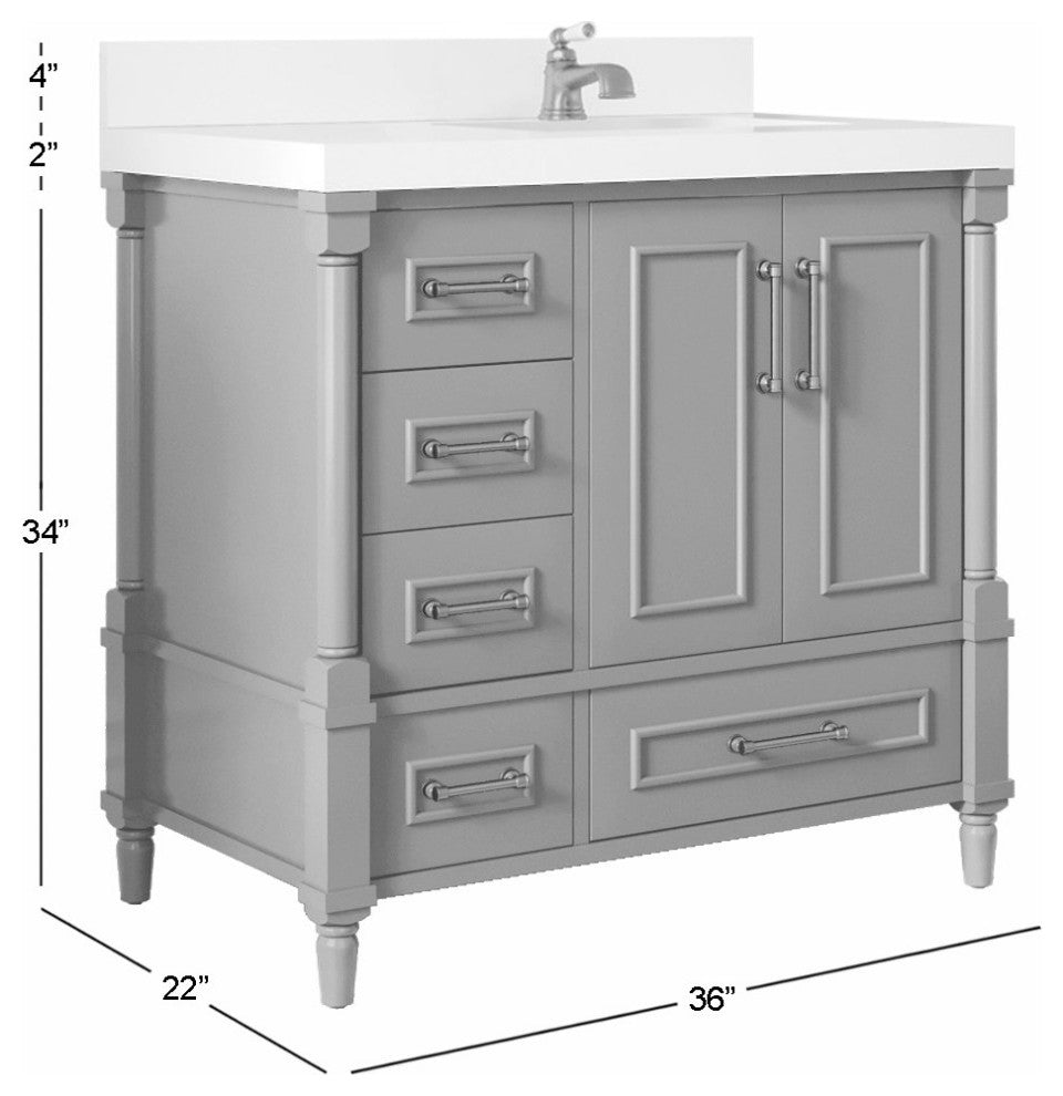 Aberdeen 36 Center Sink Bath Vanity in Black Top 1.5" Calacatta Laza