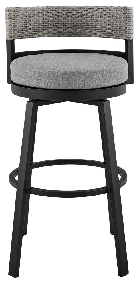 Encinitas Outdoor Stool, Aluminum With Wicker/Gray Cushions, Bar Height