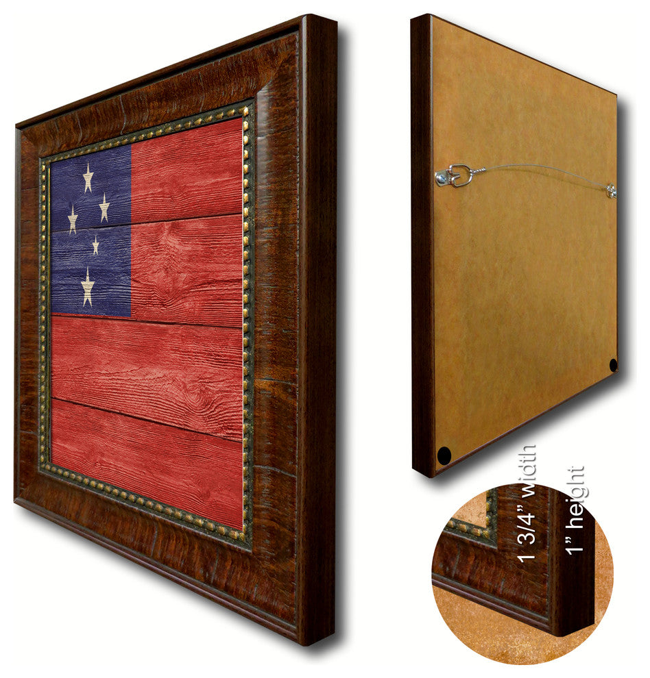 Western Samoa Yemen Country Textured Flag Print, Brown Gold Frame, 15"X21"