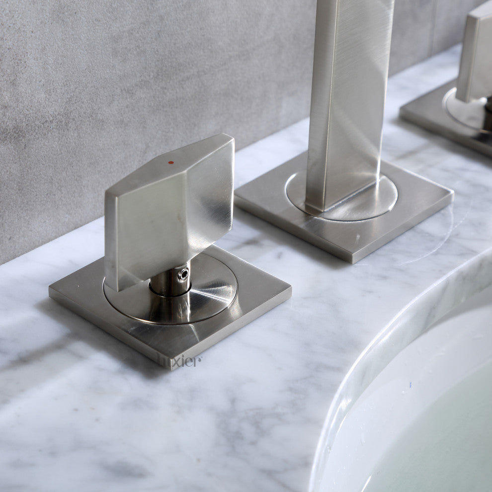 Luxier WSP05-T 2-Handle Widespread Bathroom Faucet with Drain, Brushed Nickel