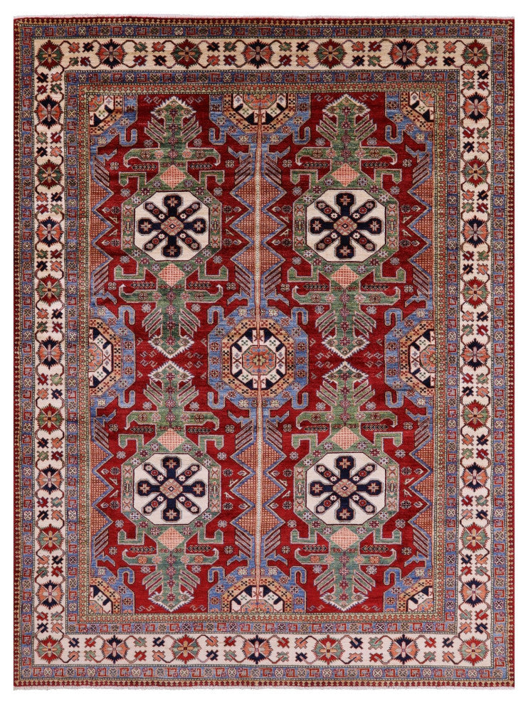 8' 1" X 10' 1" Super Kazak Geometric Handmade Wool Rug Q10535