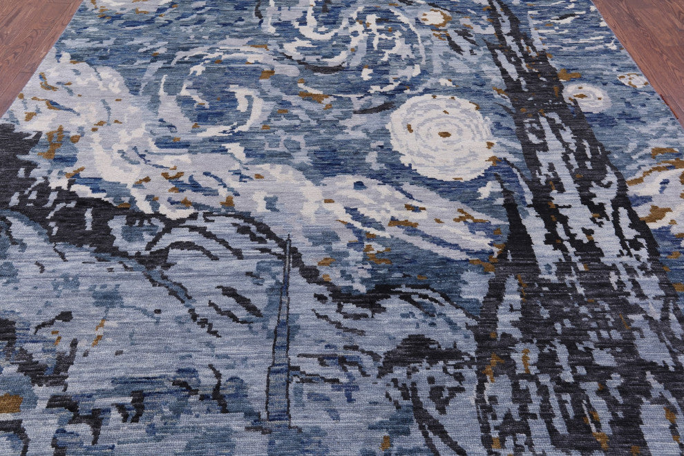 8' 10" X 11' 8" Starry Night By Vincent Van Gogh Handmade Wool Rug Q8980