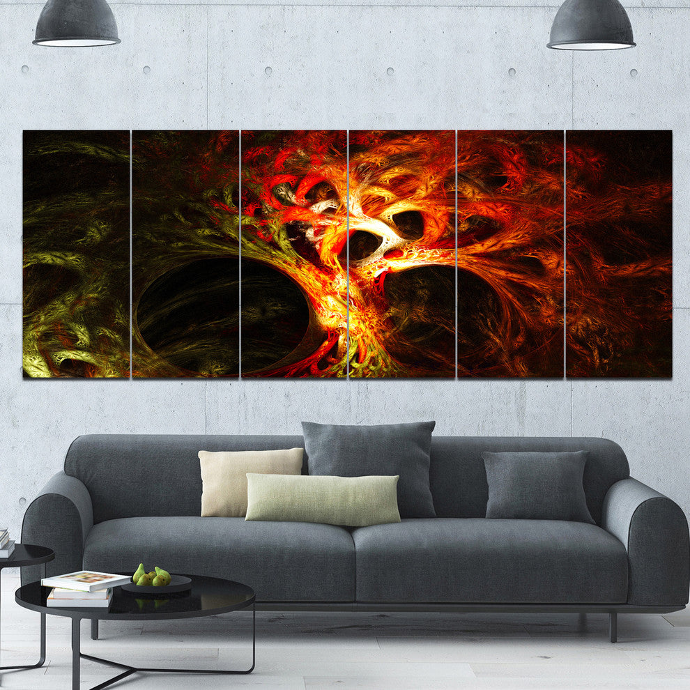 Magical Orange Psychedelic Tree, Abstract Canvas Art Print, 70"x28", 6 Panels