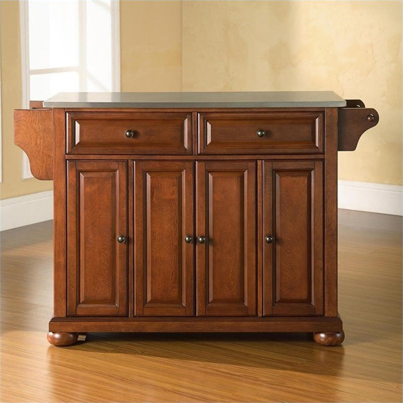 Crosley Furniture Alexandria Wood Kitchen Island in Cherry/Silver