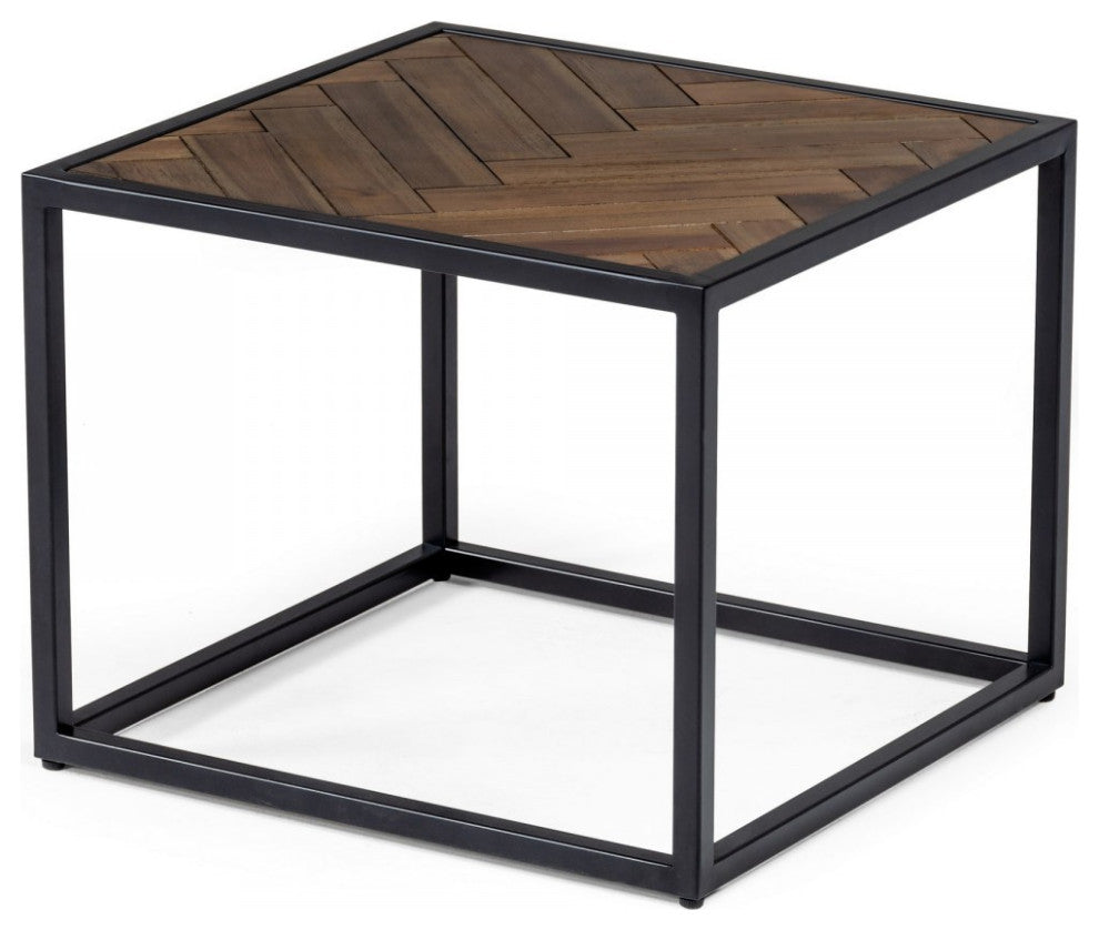 Modern Rustic Brown and Black Chevron Wood and Metal End Table