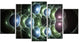 Light Blue 3D Surreal Circles, Contemporary Art on Canvas, 60"x32", 5 Panels