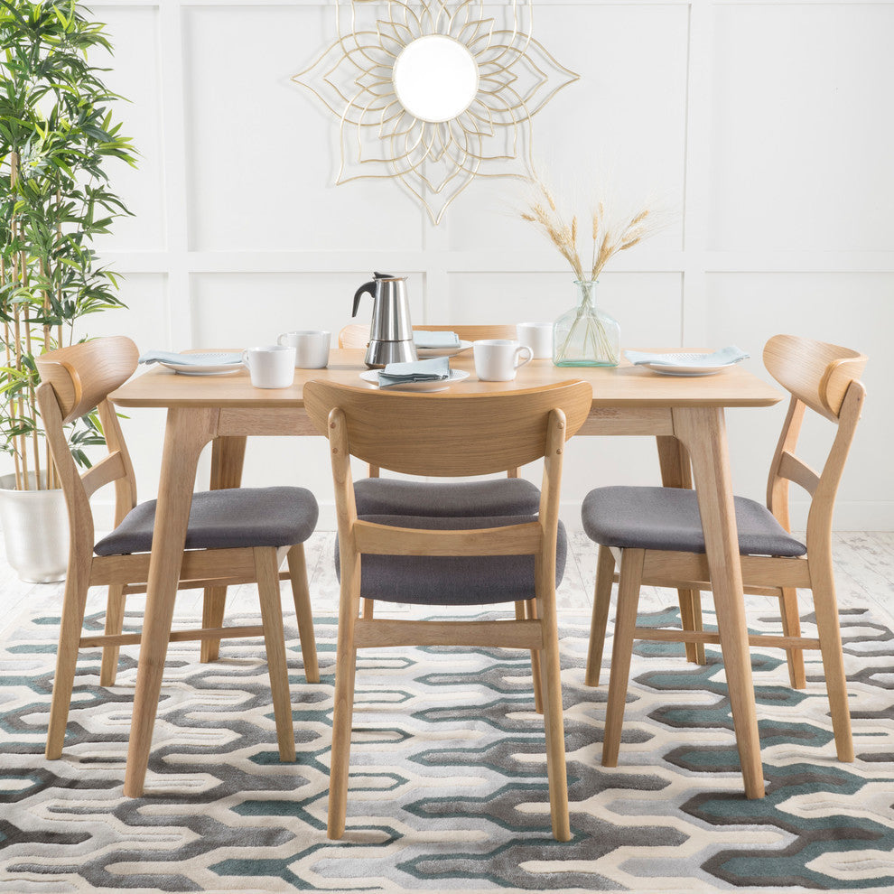 GDF Studio Mid-Century Modern 5 Piece Dining Set, Natural Oak/Dark Gray