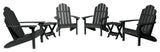 4 Classic Westport Adirondack Chairs, 2 Folding Side Tables, Black