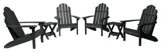 4 Classic Westport Adirondack Chairs, 2 Folding Side Tables, Black