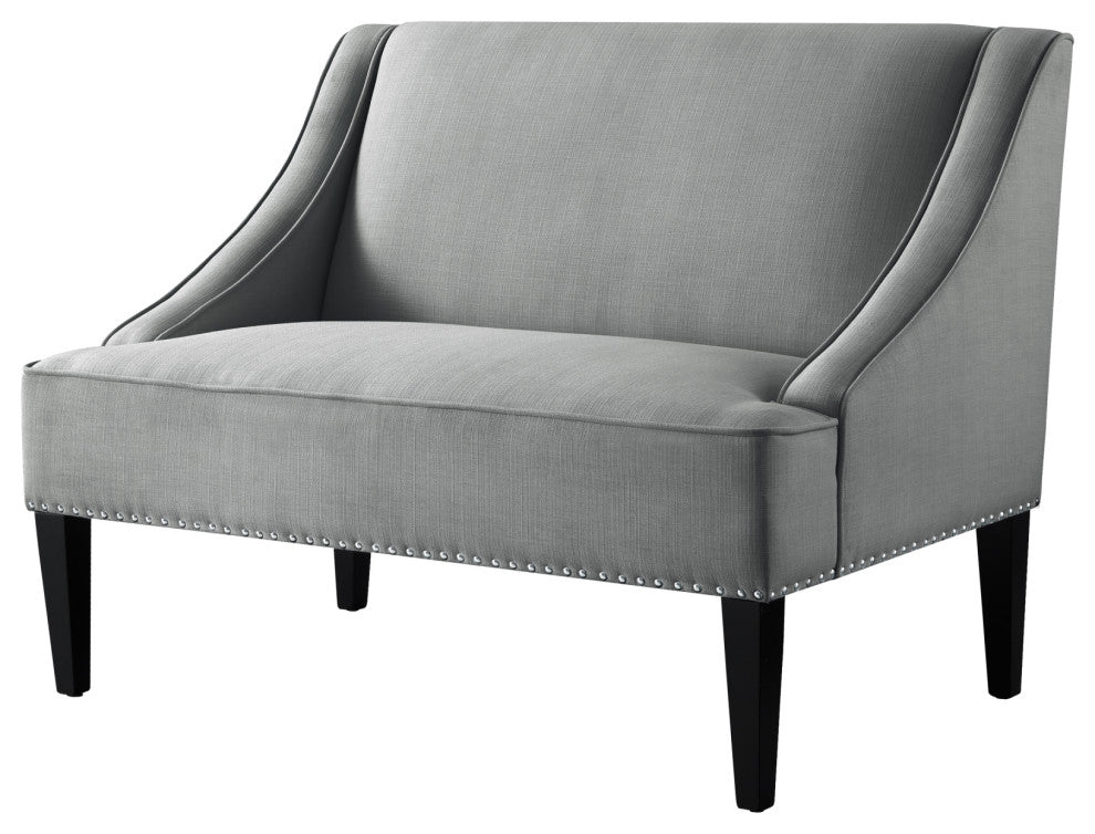 Inspired Home Aryanna Bench Upholstered, Light Gray Linen