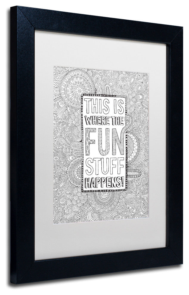 Hello Angel 'Where the Fun Stuff Happens' Art, Black Frame, White Mat, 14x11