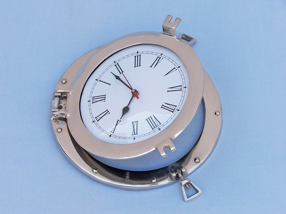 Deluxe Class Porthole Decorative Wall Clock, Chrome, 12"