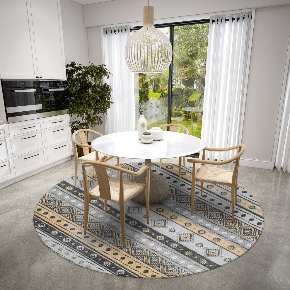 Indoor/Outdoor Sedona SN12 Midnight Machine Washable 8' x 8' Round Rug