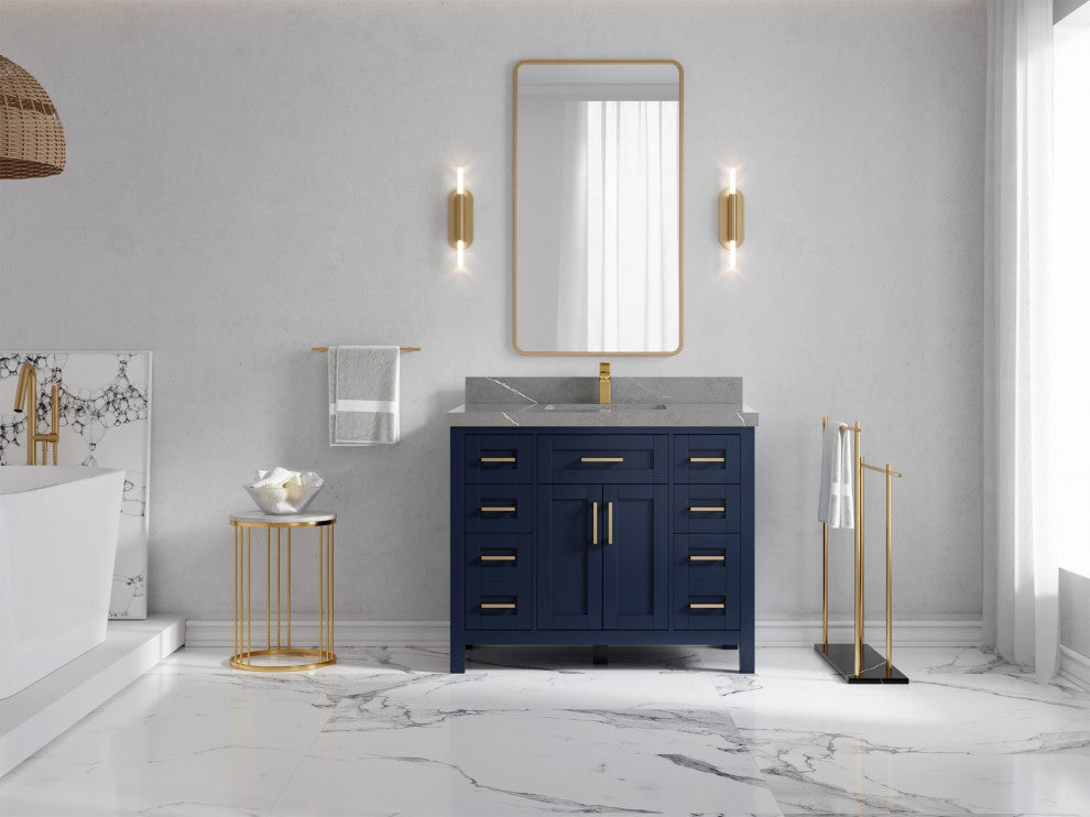 Cambridge 42 Single Sink Bath Vanity in Hale Navy Blue 2" Piatra Gray