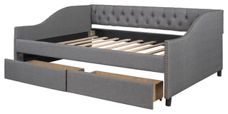 Gewnee Upholstered Full Size Daybeds with Two Drawers,Gray