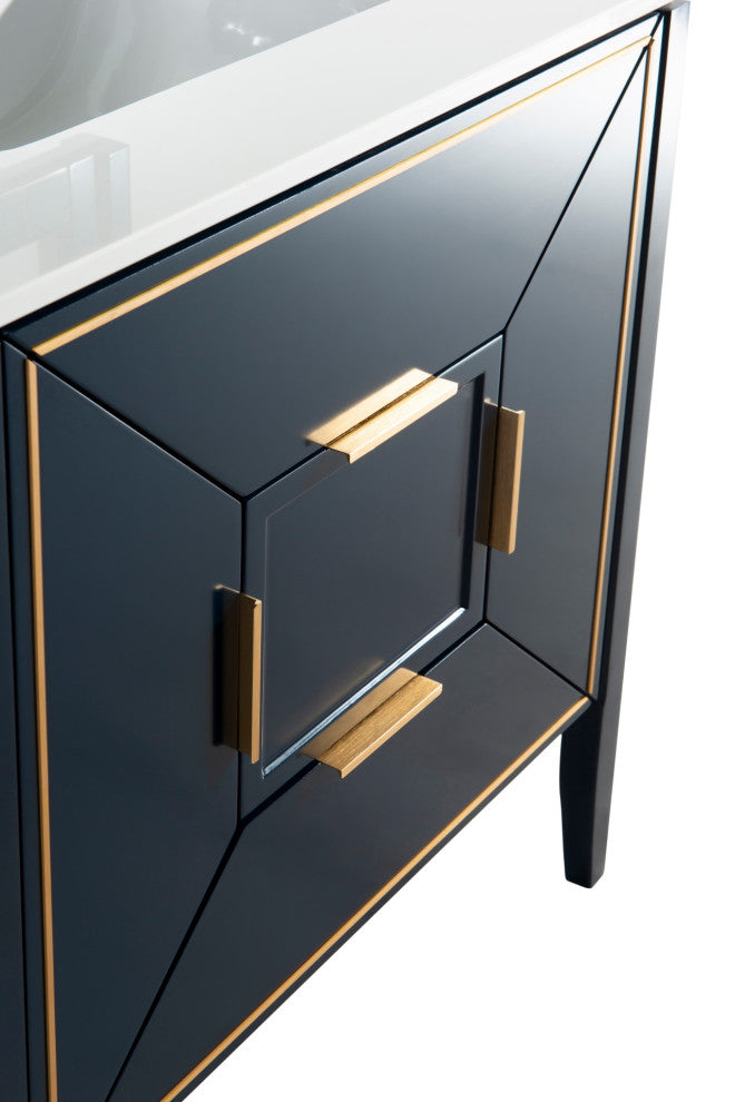 Vetro 30" Vanity With Quartz Counter Top, Gloss White, Navy Blue