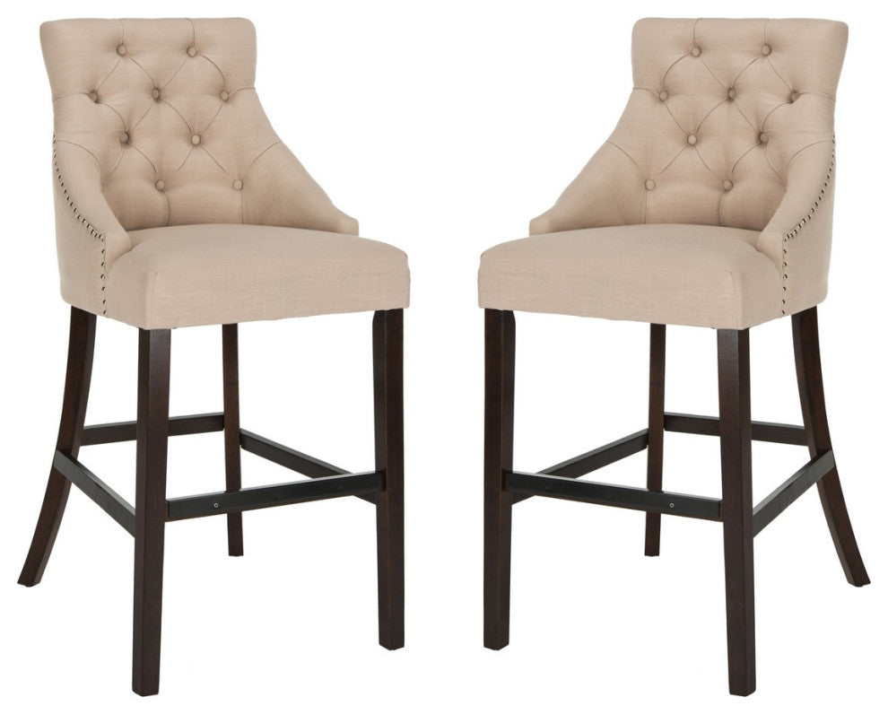 Safavieh Eleni Tufted Bar Stool, Beige/Espresso
