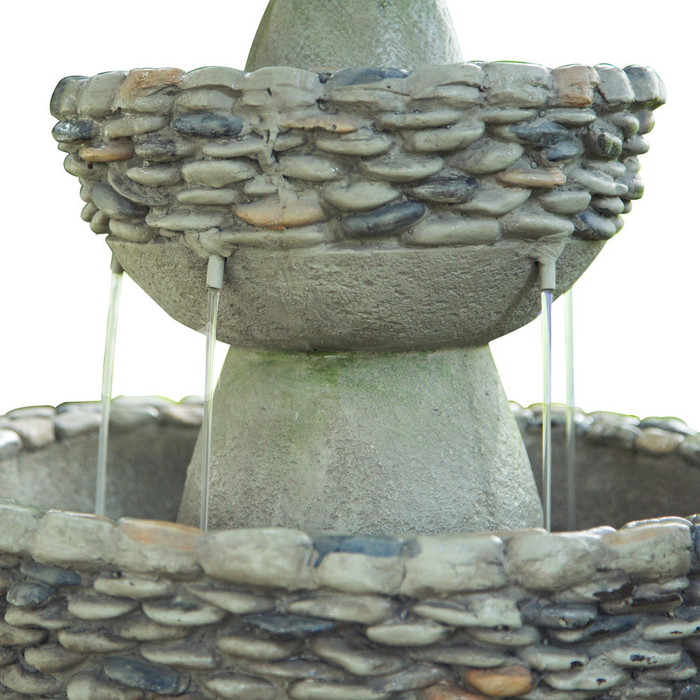 Outdoor Stone-Look 3-Tier Floor Fountain Gray