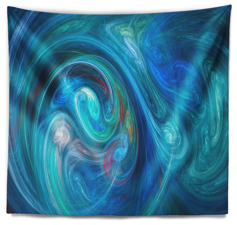 Dark Blue Fractal Abstract Texture Abstract Wall Tapestry, 92"x78"