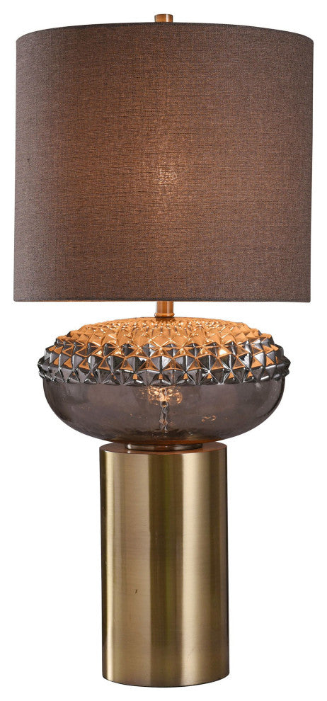 Tiffin Table Lamp Smoke Finish On Glass Body With Antique Brass Finish