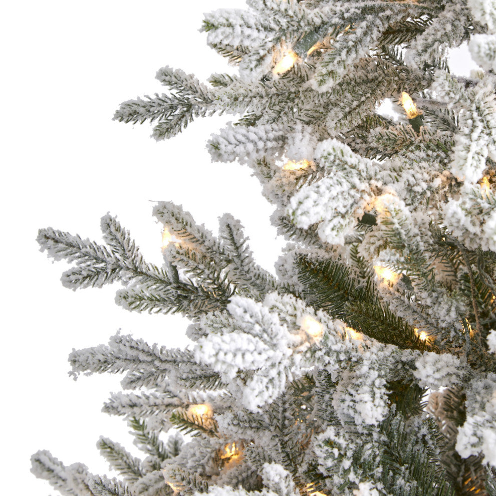 6' Flocked Fraser Fir Faux Xmas Tree W/500 White Lights & 236 Bendable Branches