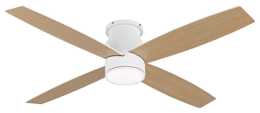 52" 4-Blade Flush Mount LED Ceiling Fan With Remote and Light, White