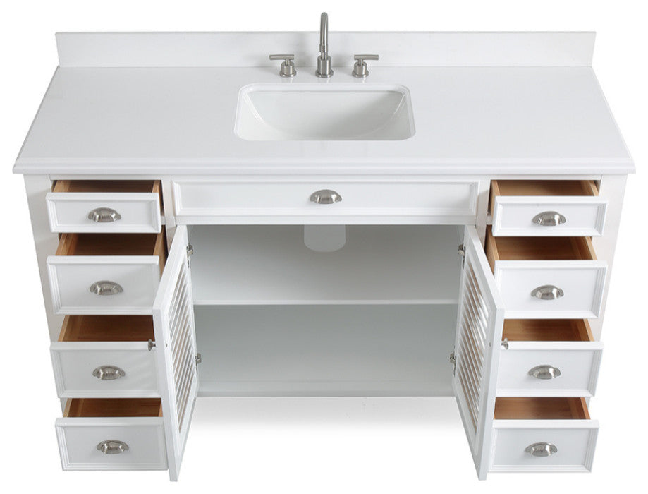 Contemporary Style White Kalani Bathroom Vanity, 60"