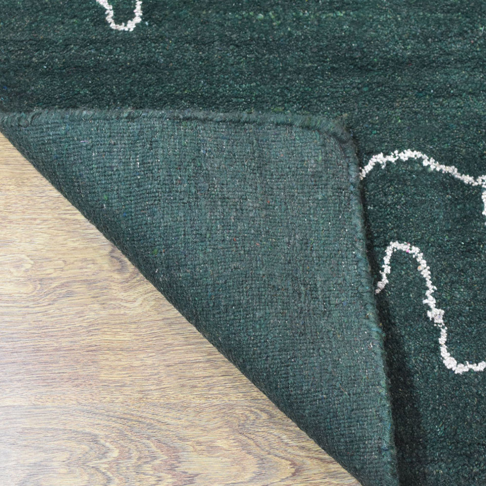 HAND KNOTTED LOOM SILK AREA RUGS-6'x9',Rectangle,Dark Green White,Contemporary