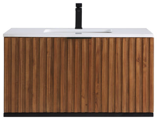 Terra Bathroom Vanity, Walnut/Matte Black With White Quartz, 36", White Quartz Top