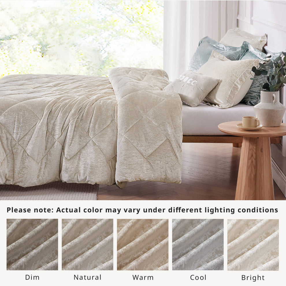 Intelligent Design Velvet Duvet Cover Set With Throw Pillow, Champagne