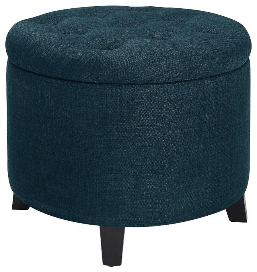 Convenience Concepts Designs4Comfort Round Storage Ottoman in Blue Fabric