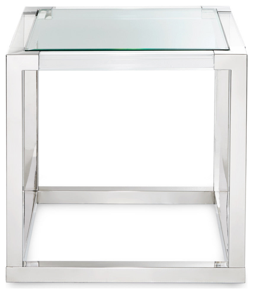 State St. Square End Table - Glass/Stainless Steel