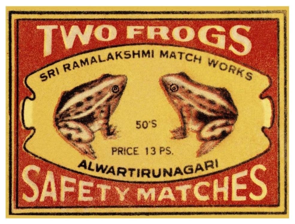"Two Frogs Safety Matches" Digital Paper Print by Phillumenart, 38"x29"