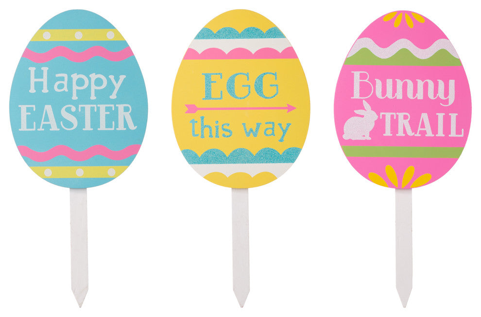 15"H Wooden Easter Egg Yard Stake, Set of 3