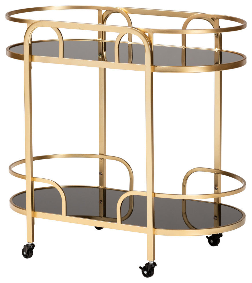 Leighton Glam And Luxe Gold Metal And Tempered Glass 2-Tier Wine Cart