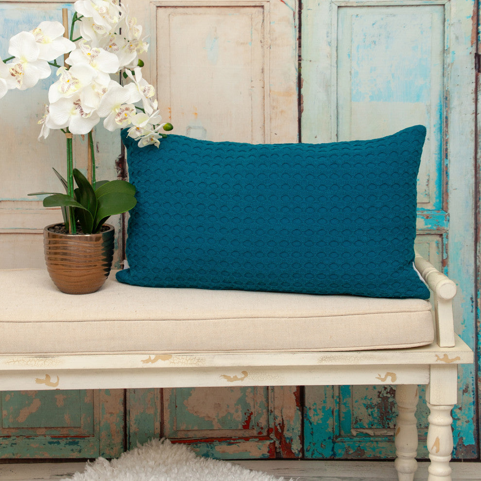Parkland Collection Transitional Solid Blue Rectangle 14" x 26" Pillow