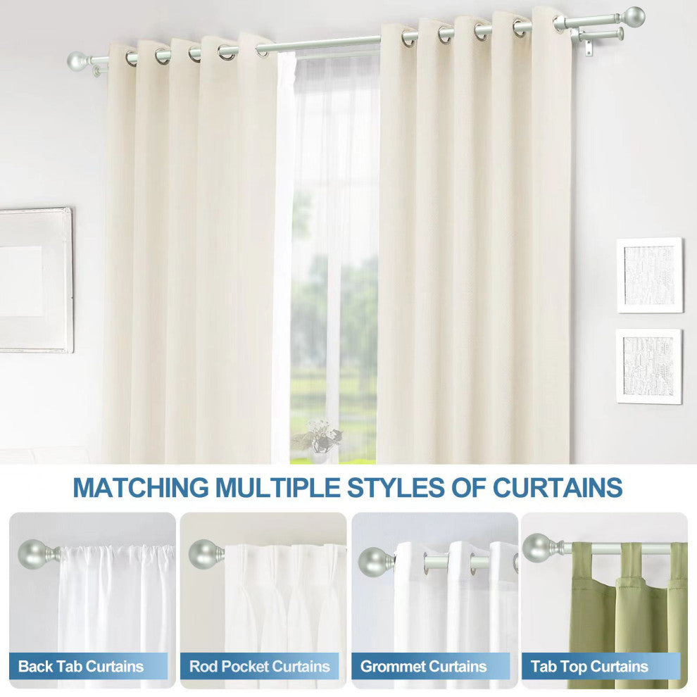 Ball Adjustable Double Curtain Rod Set, 5/8", Pewter, 28"-48"