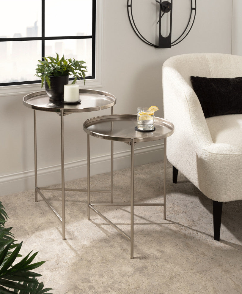 Ulani Round Metal Accent Tables, Silver 2 Piece