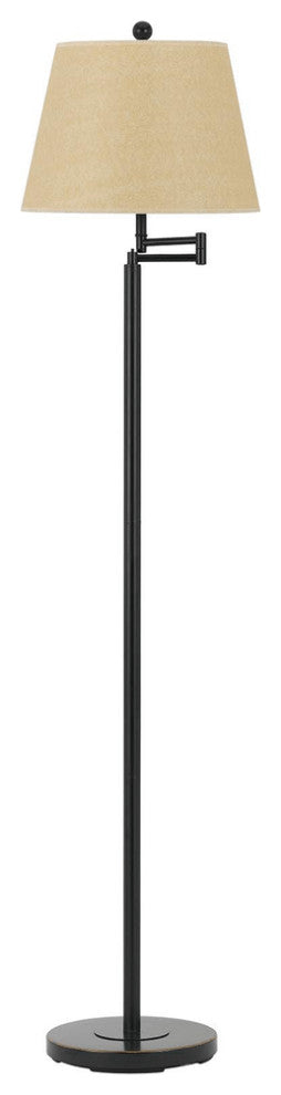 60" Bronze Swing Arm Floor Lamp With White Square Shade