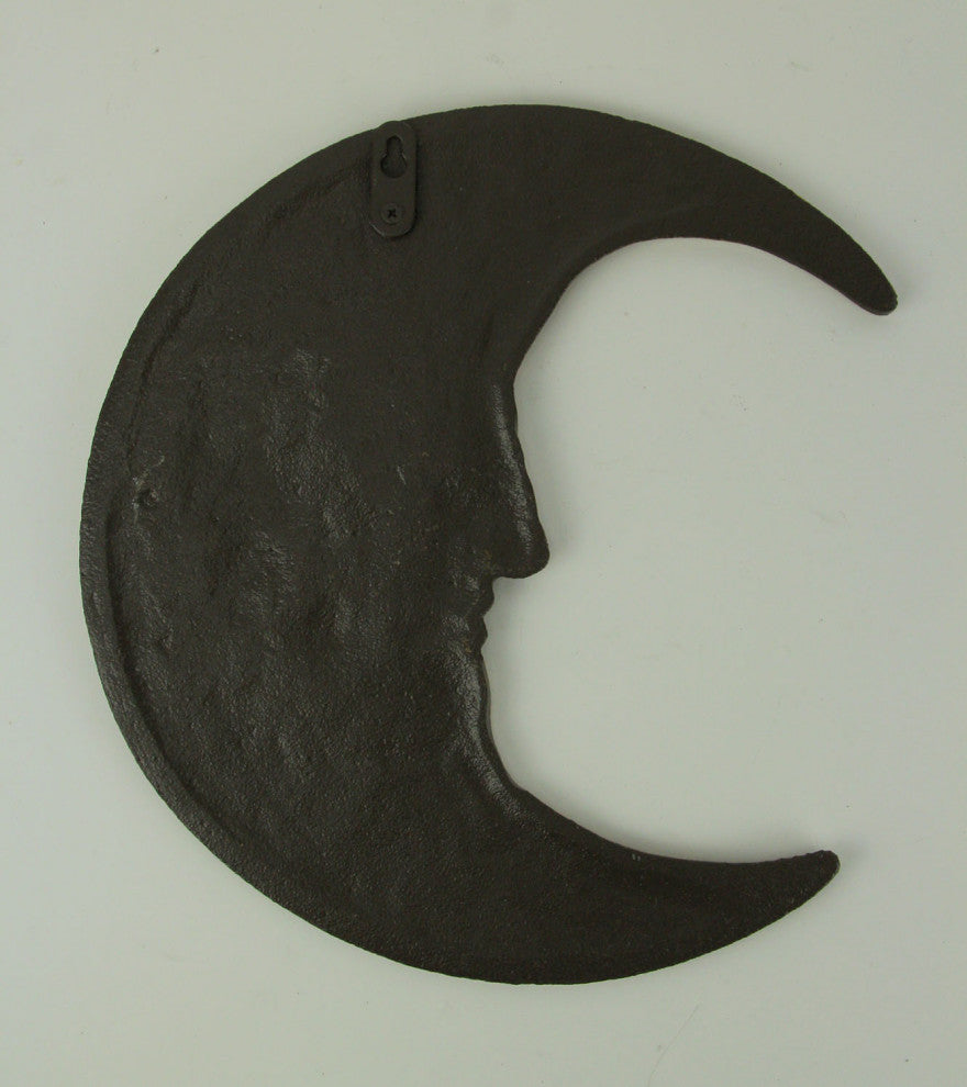 Bronze Finish Cast Iron Crescent Man in the Moon Face Indoor Outdoor Wall Decor